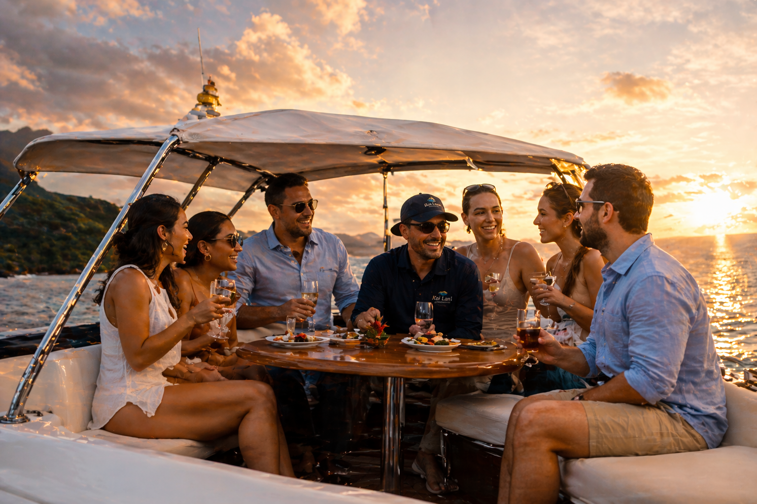 Friends and captain enjoying a small group boat tour
