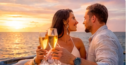 Couple enjoying champagne on a sunset cruise